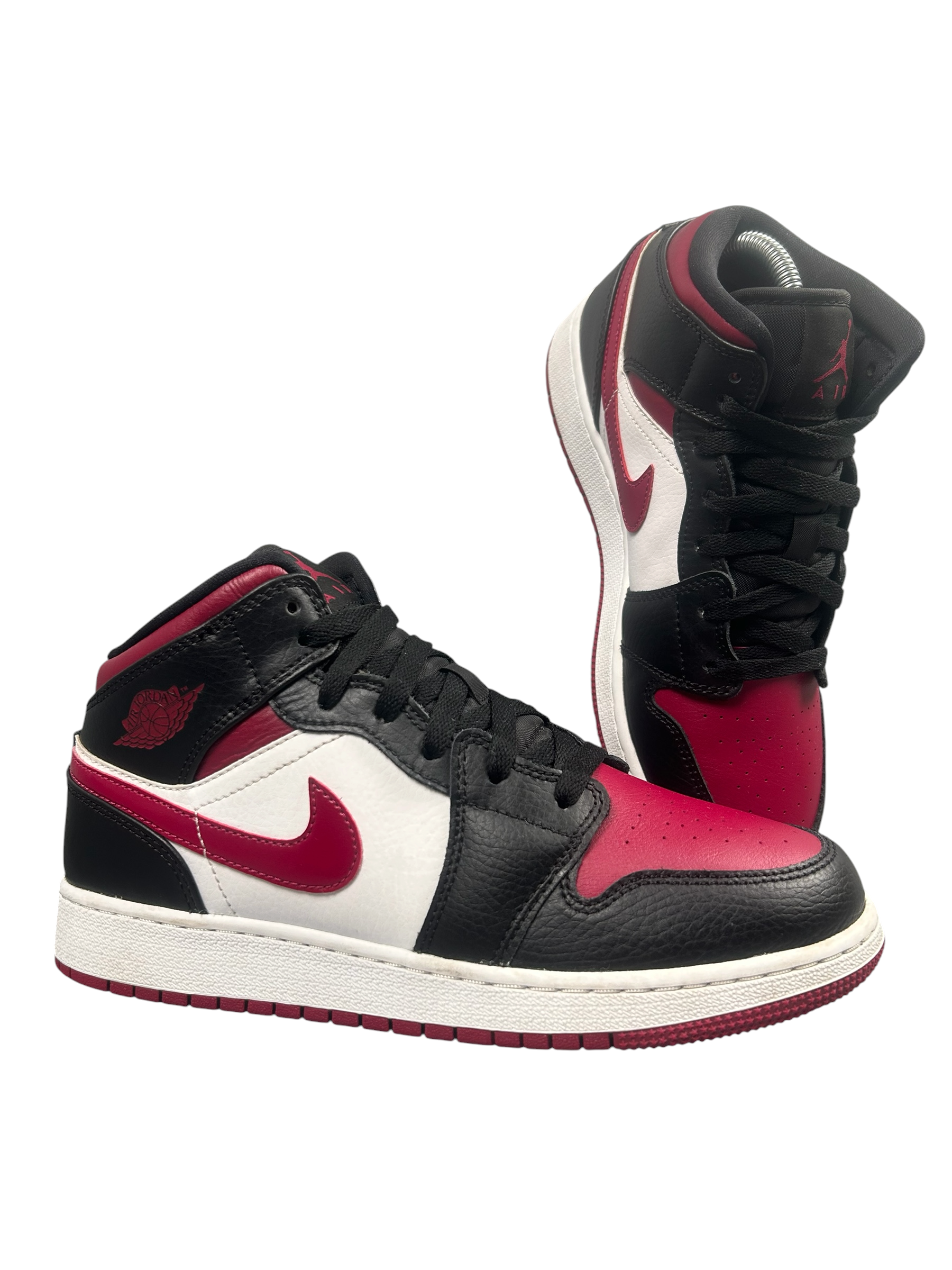 Nike Jordan 1 Mid Bred Toe Black Red Shoes Product Photo