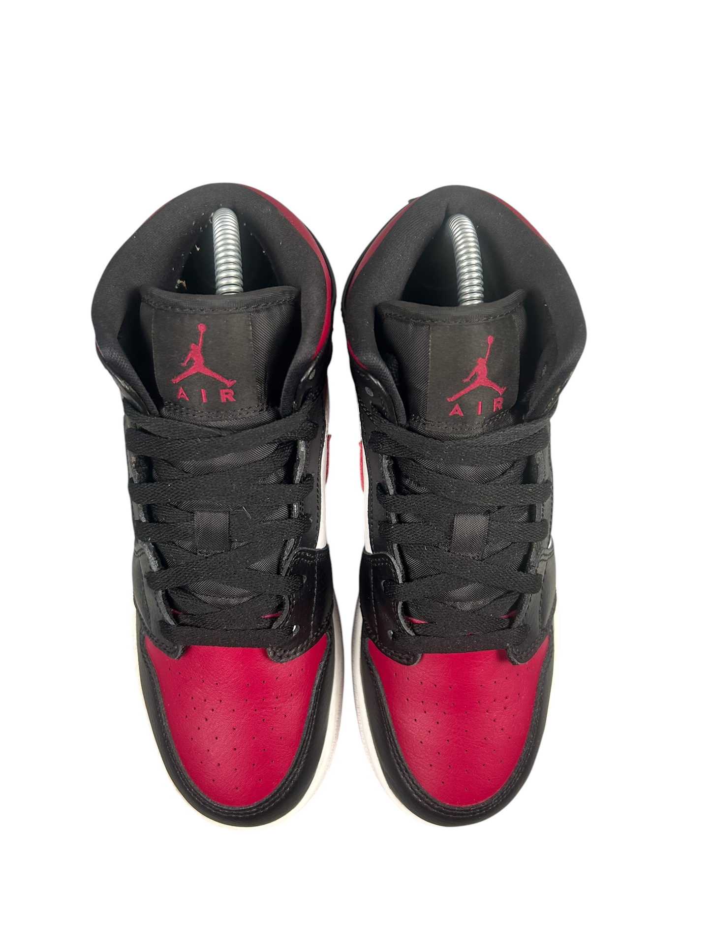 Nike Jordan 1 Mid Bred Toe Black Red Tops