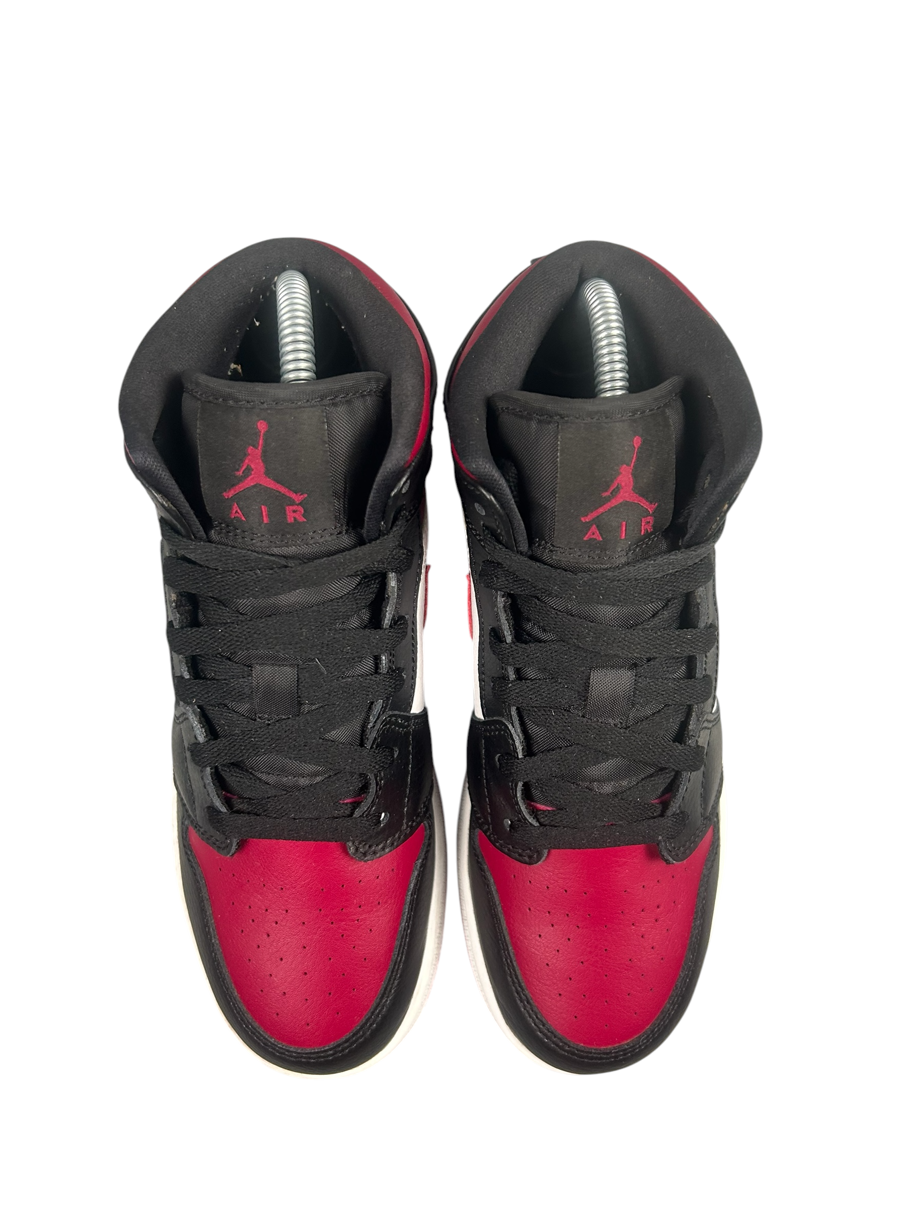 Nike Jordan 1 Mid Bred Toe Black Red Tops