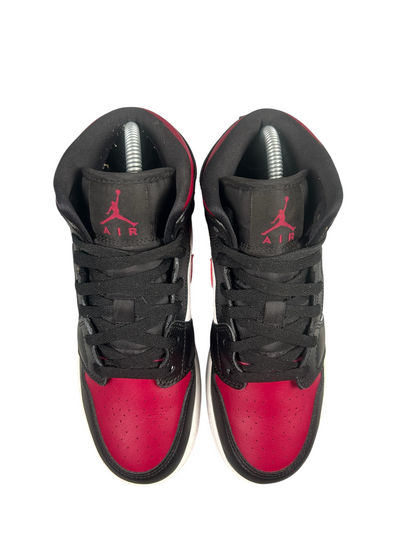 Nike Jordan 1 Mid Bred Toe Black Red Tops